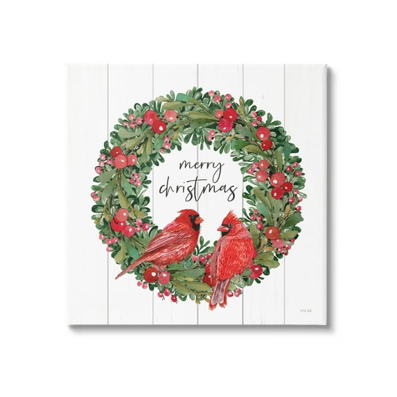 Merry Christmas Red Cardinal Wreath Holiday Graphic Art Gallery Wrapped Canvas Print Wall Art