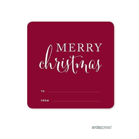 Merry Christmas Red Christmas Square Gift Label Stickers, 40-Pack