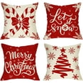 thumbnail image 1 of Merry Christmas Red Decorative Throw Pillow Covers 18 x 18 Set of 4, Xmas Tree Peppermint Candy Cane Porch Outdoor Home Decor, Let It Snow Winter Holiday Snowflake Sofa Couch Cushion Case, 1 of 6