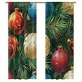 thumbnail image 1 of Merry Christmas Red Green Ornaments Pattern Sheer Window Curtains for Living Room Kitchen Bedroom Tulle Voile Hanging Curtain, 1 of 5