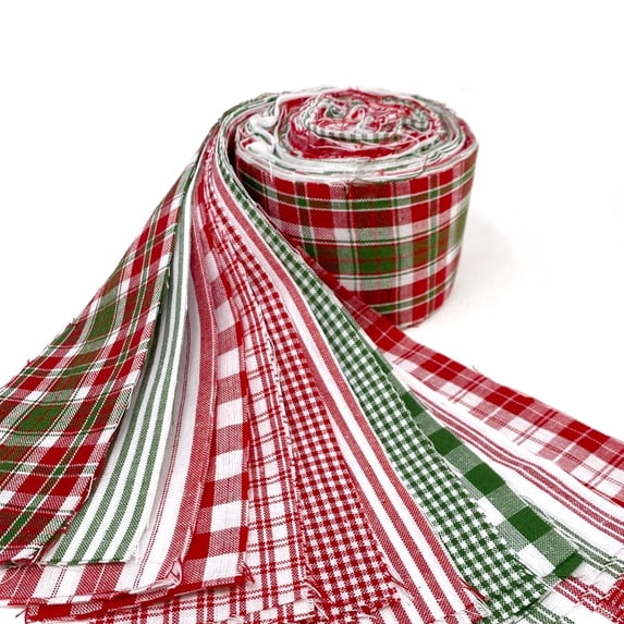 Merry Christmas Red & Green Plaid Homespun Fabric 2.5 X 44 inch Precut Roll (Jelly Roll)- 22 pc. by JCS