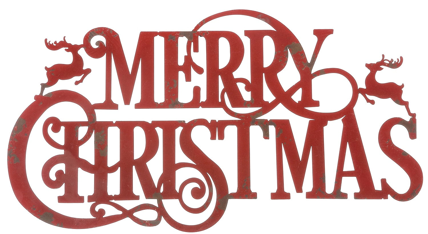 Merry Christmas Red Metal Cut Out Holiday Wall Hanging 23 Inches
