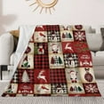 thumbnail image 1 of Merry Christmas Red Plaid Blanket Super Soft Flannel Fleece Throw Blankets Elk Santa Snowman Xmas Tree Plaid Blanket Cozy Warm Fuzzy Blankets for Couch Bed Sofa, 1 of 7