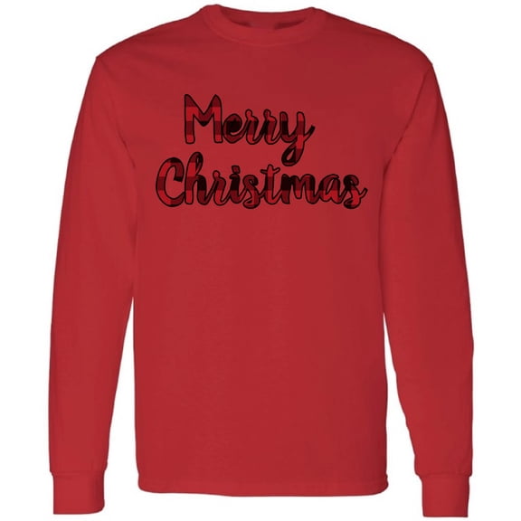 Merry Christmas Red Print T-Shirt for Men Long Sleeve Christmas Sweatshirt - S M L XL 2XL Xmas Graphic Tee - Christmas Mens Shirt Graphic Tee Xmas Gifts for Him