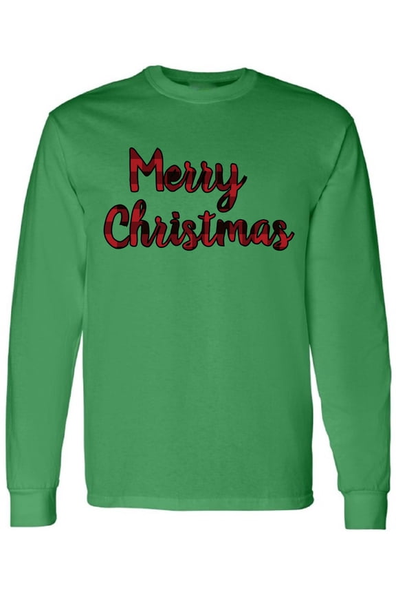 Merry Christmas Red Print T-Shirt for Men Long Sleeve Christmas Sweatshirt - S M L XL 2XL Xmas Graphic Tee - Christmas Mens Shirt Graphic Tee Xmas Gifts for Him