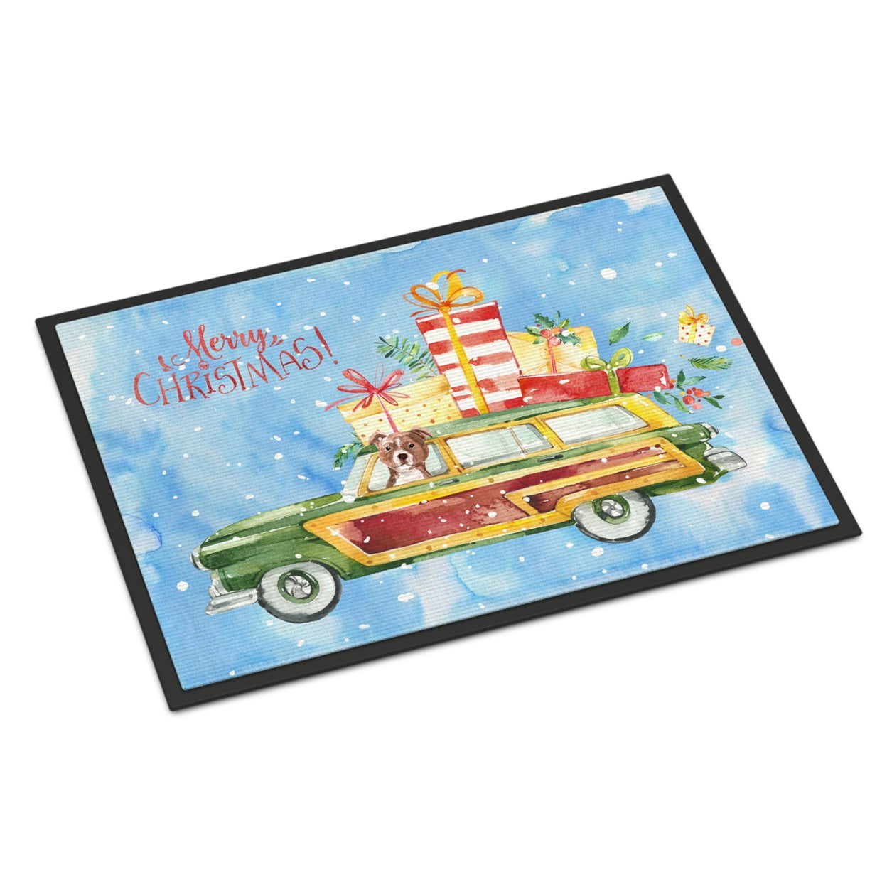 Merry Christmas Red Staffie Bull Terrier Doormat 24x36