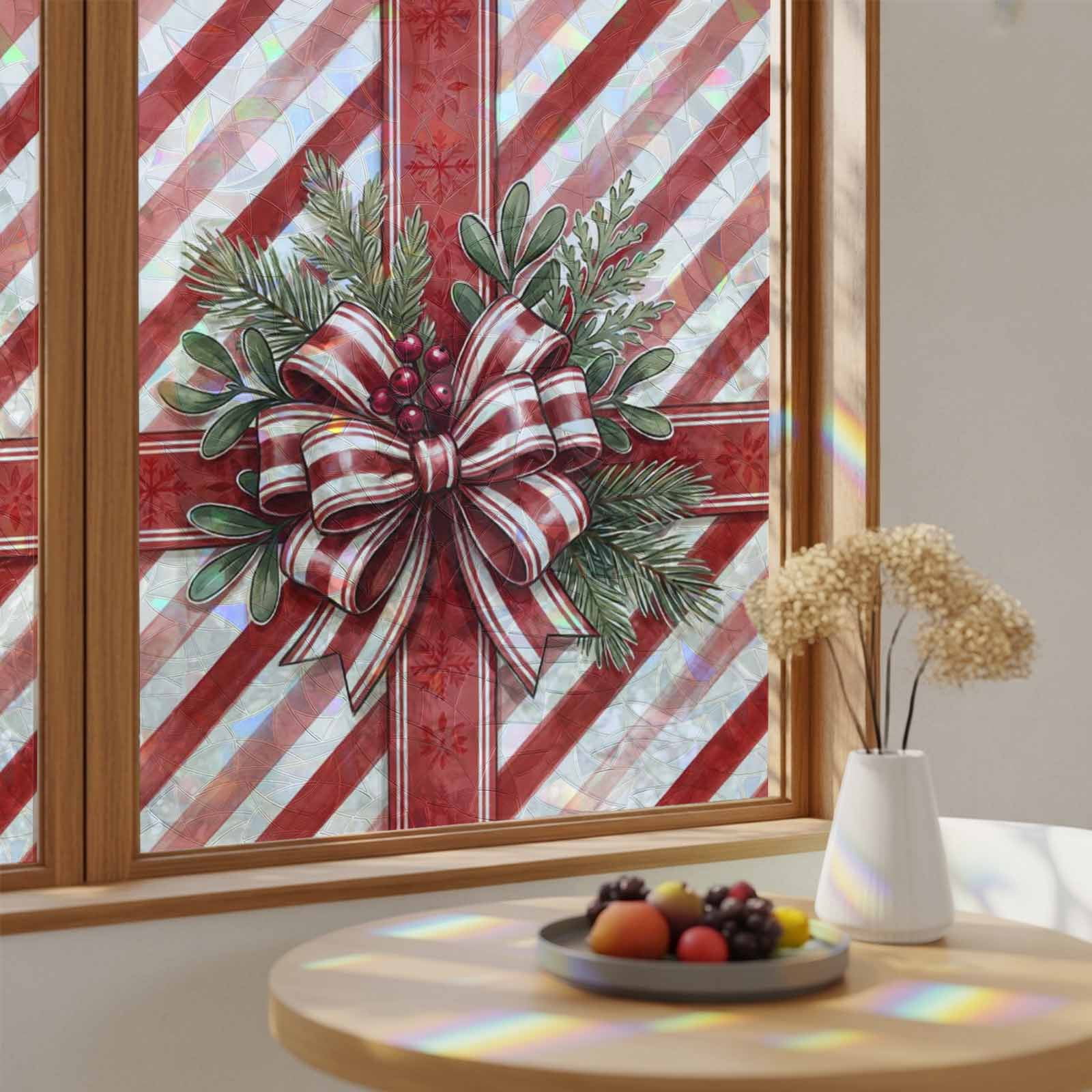 Control Main Window Merry Christmas Red Stripes Bow Window Privacy Film,Heat Control Sun ...