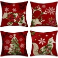 thumbnail image 1 of Merry Christmas Red Throw Pillow Covers 20x20 Inch Set of 4 Christmas Trees Poinsettia Floral Mistletoe Holly Leaf Xmas Animals Deer Bear Fox Pillow Cases Winter Snowflake Cushion Cover, 1 of 6