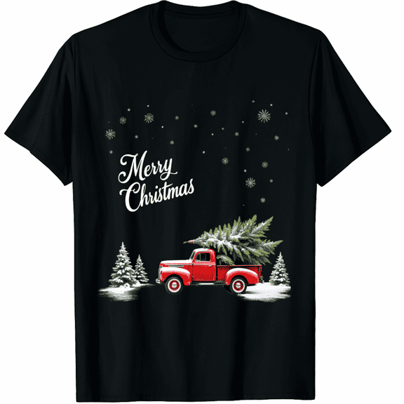 Merry Christmas Red Truck Family Matching Christmas Pajama T-Shirt for Adults Men and Women