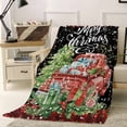 thumbnail image 1 of Merry Christmas Red Truck Throw Flannel Blanket 40x50In Vintage Green Plaid Gift Snowflake Black Super Soft Cozy Bed Blanket, Lightweight Plush Fuzzy Bed Throw for Bedroom Sofa Couch Living Room, 1 of 4