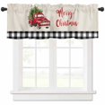 thumbnail image 1 of Merry Christmas Red Truck Valances for Windows, Snowflakes Xmas Tree Black Plaid Light Filtering Window Treatment Valances, Rod Pocket Small Curtains for Kitchen/Bathroom, 42"x18", 1 of 9