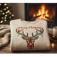 thumbnail image 1 of Merry Christmas Reindeer Embroidered Sweatshirt, Festive Holiday Crewneck, Cozy Winter Gift for Her & Him, 1 of 4