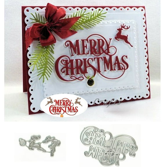 Merry Christmas Reindeer Metal Cutting Die Cuts, Merry Christmas Reindeer Stencils DIY Crafts Cards Cutting Dies Cuts for DIY Embossing Card Making Photo Decorative Paper Dies Scrapbooking