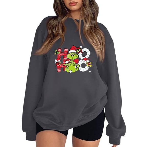 Merry Christmas Reindeer Sweatshirt Ugly Christmas Sweater Printed Long Sleeve Graphic Holiday Pullover Dark Gray Medium