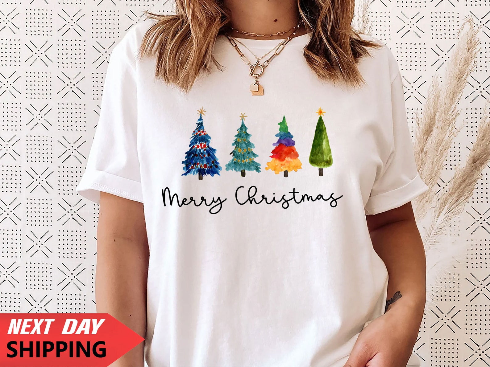 Merry Christmas Reindeer T-Shirt Santa Hat , Christmas Tree Vintage Family Holiday Xmas Elf Costume