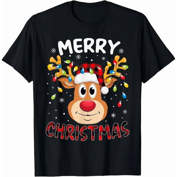 Merry Christmas Reindeer Xmas Family Men Women Kids Top Unisex T-Shirt , up to Size 5XL