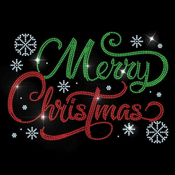 Merry Christmas Rhinestone Iron on Hotfix Transfer Snowflake Pattern Heat Transfer Sticker Winter Festival Bling Clothing Decoration Applique for Shirt Bag Hat Jacket Jeans Shoes DIY Crafts Colorful