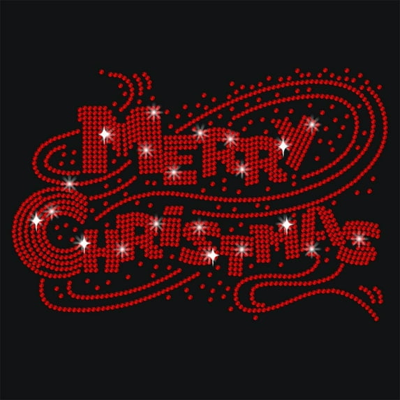 Merry Christmas Rhinestone Iron on Transfer 11.7x8.3 Inch Heat Transfer Decal Bling Decals Clear Rhinestone Template Clothing Repair Applique for T-Shirt Clothing Pants Bags diy