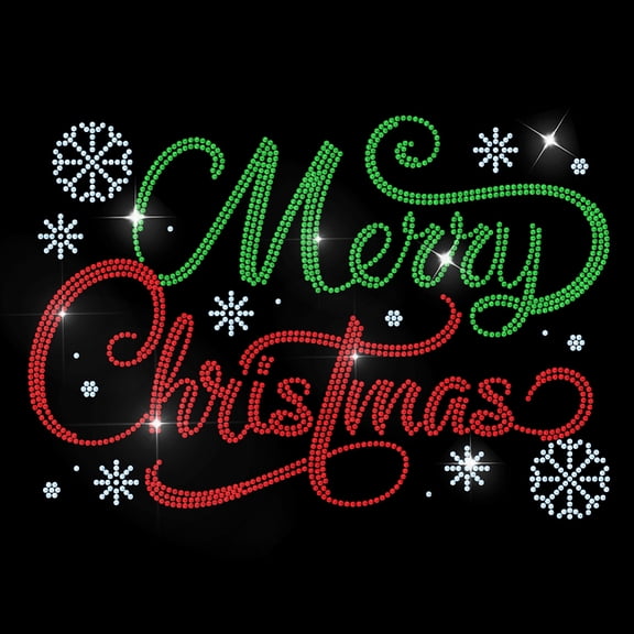 Merry Christmas Rhinestone Iron on Hotfix Transfer Snowflake Pattern Heat Transfer Sticker Winter Festival Bling Clothing Decoration Applique DIY