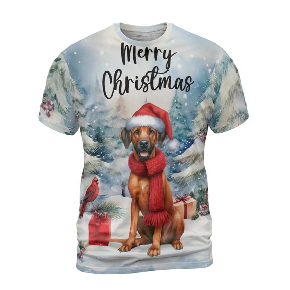 Merry Christmas Rhodesian Ridgeback Enjoys Woofmas Winter Xmas Holiday All Over Print 3D Shirt Unisex Merch Ridgebacks Dog Lover Gifts - 02022