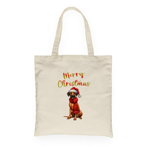 Merry Christmas Rhodesian Ridgeback Enjoys Woofmas Winter Xmas Holiday Canvas Tote Bag Ridgebacks Dog Lover Gifts Reusable Shopping Grocery Bag - 02022