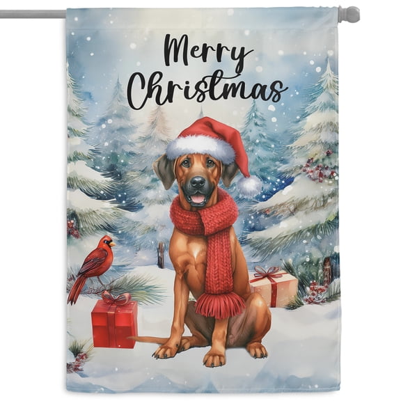 Merry Christmas Rhodesian Ridgeback Enjoys Woofmas Winter Xmas Holiday House Flag 28x40in Double Sided Ridgebacks Dog Lover Gifts Outdoor Decor - 02022