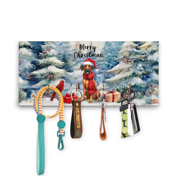 Merry Christmas Rhodesian Ridgeback Enjoys Woofmas Winter Xmas Holiday Wood Key Holder Ridgebacks Dog Lover Gifts Wall-mounted Key Rack Home Decor - 02022