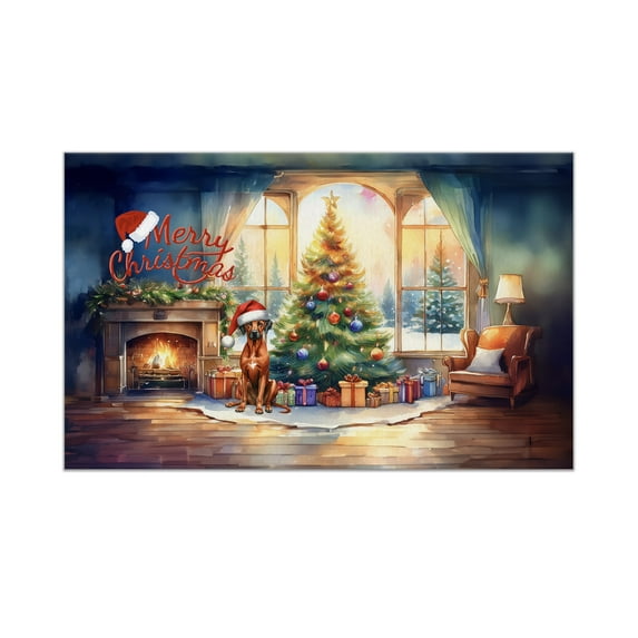 Merry Christmas Rhodesian Ridgeback Santa Hat Xmas Tree Winter Holiday Doormat Ridgebacks Dog Lover Gifts Indoor Outdoor Welcome Mat - 01013