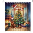 thumbnail image 1 of Merry Christmas Rhodesian Ridgeback Santa Hat Xmas Tree Winter Holiday Shower Curtain Ridgebacks Dog Lover Gifts Waterproof Bathroom Bathtub Curtain - 01013, 1 of 5