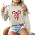 thumbnail image 1 of Merry Christmas Ribbon Sweatshirt Women Xmas Season Long Sleeve Graphic Shirts Cozy Weather Lover Pullover Tops, 1 of 4