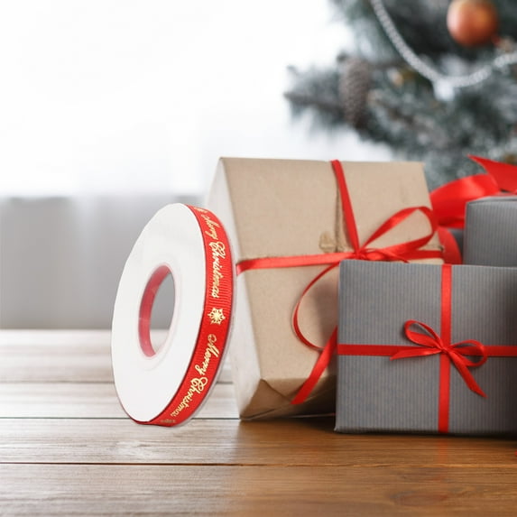 Merry Christmas Ribbons Red and Green Polyester Satin Ribbon Holiday Gift Wrapping Ribbon Set with Marry Christmas Snowflake Pattern for Party Decor Bow Make