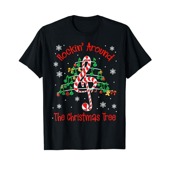 Merry Christmas Rocking Around Xmas Tree Candy Cane Music T-Shirt