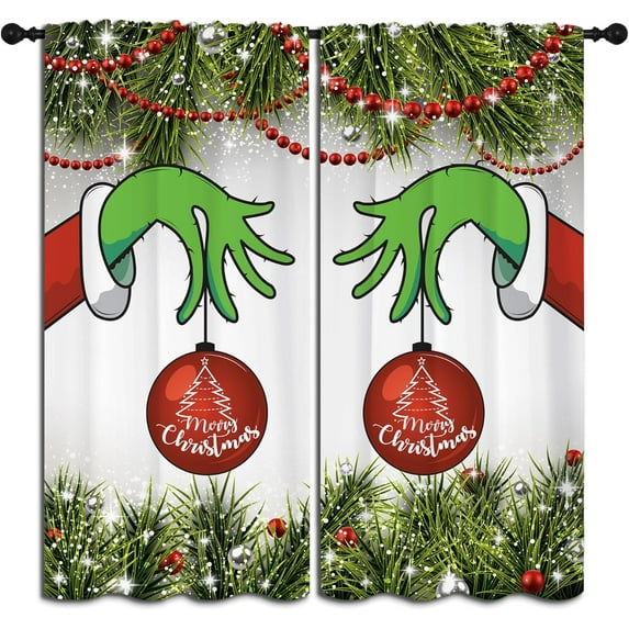 Merry Christmas Rod Pocket Blackout Curtains for Boy Girl Bedroom, Winter Spruce Twigs and Red Pearl Light Filtering Window Drapes for Living Room Home Privacy, 84x63 inch