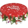 thumbnail image 1 of Merry Christmas Round Tablecloth 60 Inch Funny Santa Snowman Reindeer Table Cloth for Kitchen Dining Xmas Trees Winter Snowflakes Polyester Table Cover for Holiday New Year Picnic Decor, 1 of 6