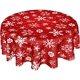 thumbnail image 1 of Merry Christmas Round Tablecloth 60 Inch Winter Red White Snowflakes Round Tablecloth for Christmas Washable Xmas Table Cloth for Home Kitchen Dining Room Patio Picnic Party Indoor Outdoor Decor, 1 of 1