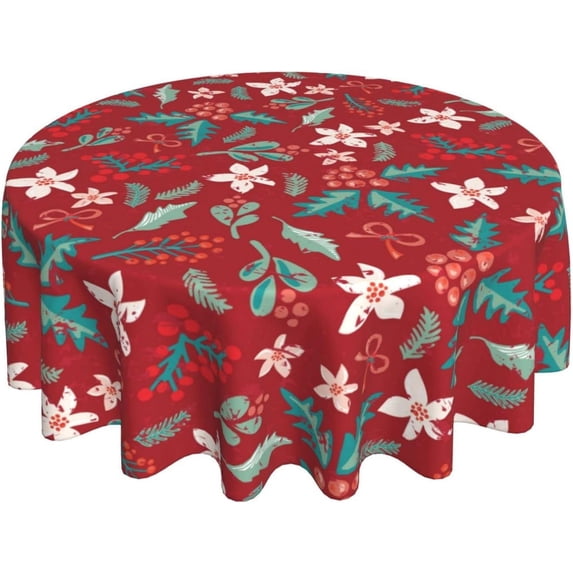 Merry Christmas Round Tablecloth 60 Inch Winter Snowflake Decorative Round Table Cloth for Home Kitchen Dining Room Patio Outdoor Picnic Party