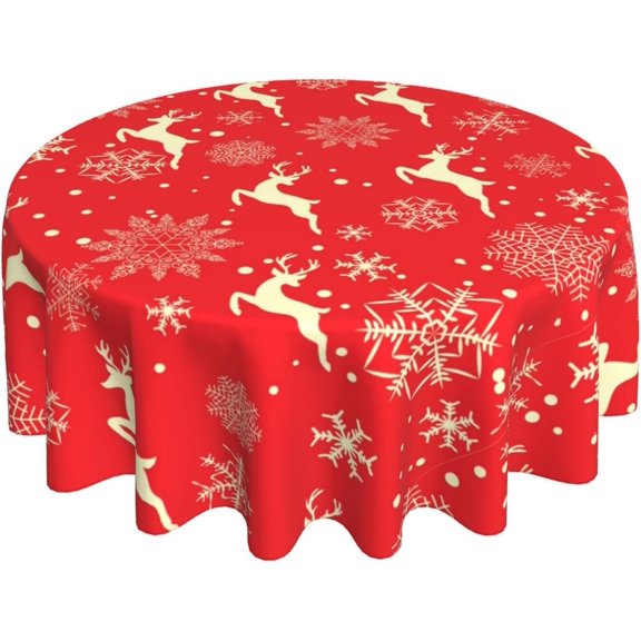 Merry Christmas Round Tablecloth 60 Inch Winter Snowflake Decorative Round Table Cloth for Home Kitchen Dining Room Patio Outdoor Picnic Party