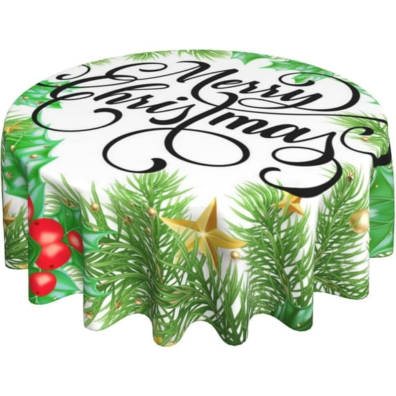 Merry Christmas Round Tablecloth 60 Inch Winter Snowflake Decorative Round Table Cloth for Home Kitchen Dining Room Patio Outdoor Picnic Party