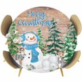 thumbnail image 1 of Merry Christmas Round Tablecloth, Fitted Table Cover with Elastic for 36"-44" Round Tables, Rustic Xmas Tree Elk Blue Snowman Snowflake Table Cloth Outdoor Indoor Dinning Party Waterproof Tablecloths, 1 of 7
