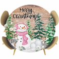 thumbnail image 1 of Merry Christmas Round Tablecloth, Fitted Table Cover with Elastic for 45"-54" Round Tables, Brown Xmas Tree Retro Snowman Snowflake Elk Table Cloth Outdoor Indoor Dinning Party Waterproof Tablecloths, 1 of 7