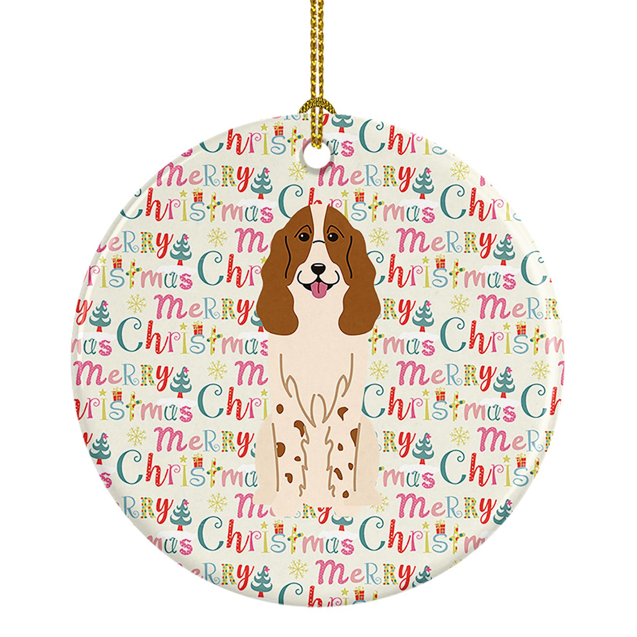 thumbnail image 1 of Merry Christmas Russian Spaniel Ceramic Ornament 2.8 in x 2.8 in, 1 of 3