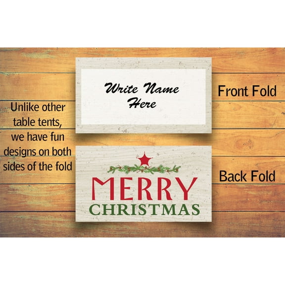 Merry Christmas Rustic Table Tent Place Cards - 25 Merry Christmas Rustic Holida