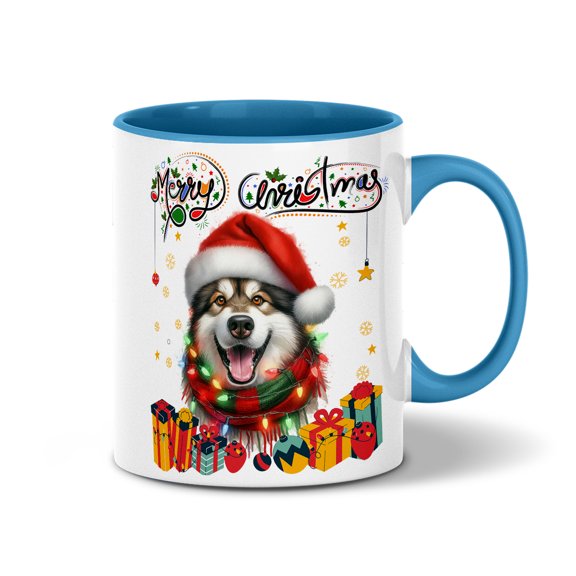 Merry Christmas Santa Alaskan Malamute Scarf Twinkling Lights Xmas Holiday 11oz Accent Two-tone Mug Alaska Mal Dog Lovers Gifts Coffee Tea Cup - 00022