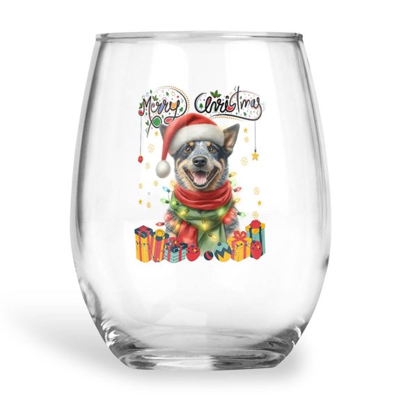 Merry Christmas Santa Australian Cattle Dog Scarf Twinkling Lights Xmas Holiday 15oz Stemless Wine Glass Mug Heeler Lover Gifts Wine Glasses Cup - 00022