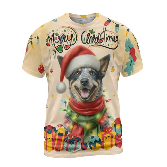 Merry Christmas Santa Australian Cattle Dog Scarf Twinkling Lights Xmas Holiday All Over Print 3D Shirt Unisex Merch Heeler Lover Gifts - 00022