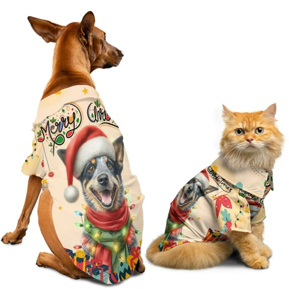Merry Christmas Santa Australian Cattle Dog Scarf Twinkling Lights Xmas Holiday Hawaiian Summer Shirt for Small Medium Large Dog Cat Heeler Lover Gifts - 00022