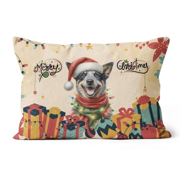 Merry Christmas Santa Australian Cattle Dog Scarf Twinkling Lights Xmas Holiday Pillow Cushion Double Sided Heeler Lover Gifts Throw Pillow - 00022