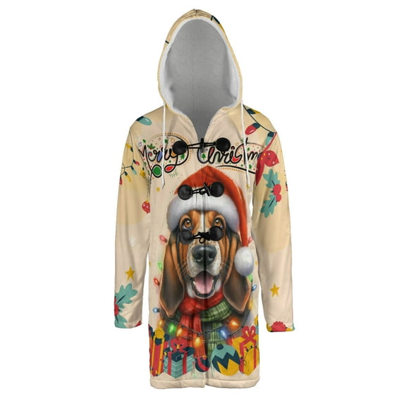 Merry Christmas Santa Basset Hound Scarf Twinkling Lights Xmas Holiday All Over Print 3D Hooded Duffle Toggle Coat Bassets Dog Breed Lovers Gifts Idea - 00022