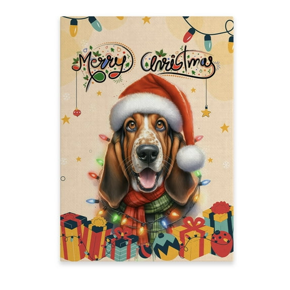 Merry Christmas Santa Basset Hound Scarf Twinkling Lights Xmas Holiday Vertical Matte Canvas Poster Bassets Dog Breed Lovers Gifts Idea Wall Art Home Decor - 00022
