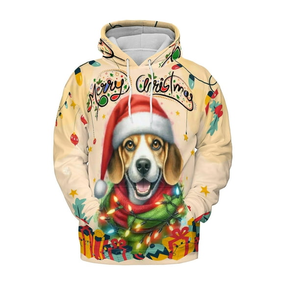 Merry Christmas Santa Beagle Scarf Twinkling Lights Xmas Holiday All Over Print 3D Hoodie Unisex Merch Hoodies Beagles Dog Lover Gifts Idea - 00022